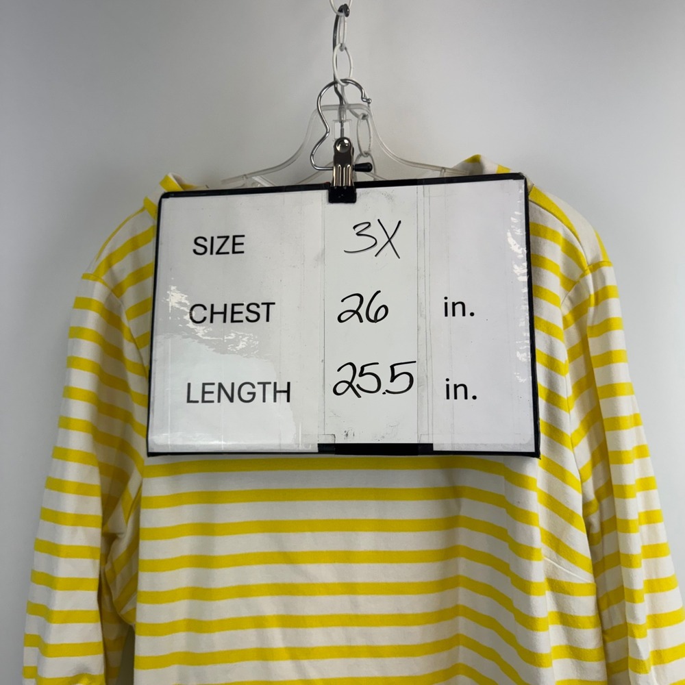 Talbots Woman Yellow White Striped Funnel Neck Tie Cuff‎ Cotton Top 3X VN4900 - Picture 2 of 14